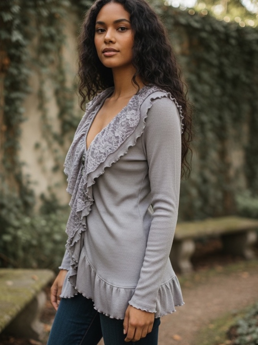 Missguided Romantic Lace Waterfall Fairy Whimsical LS Tunic Top Size XL